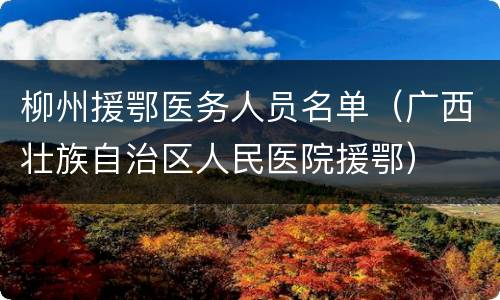 柳州援鄂医务人员名单（广西壮族自治区人民医院援鄂）