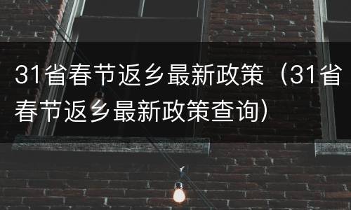 31省春节返乡最新政策（31省春节返乡最新政策查询）
