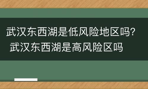 武汉东西湖是低风险地区吗？ 武汉东西湖是高风险区吗