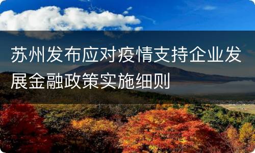 苏州发布应对疫情支持企业发展金融政策实施细则