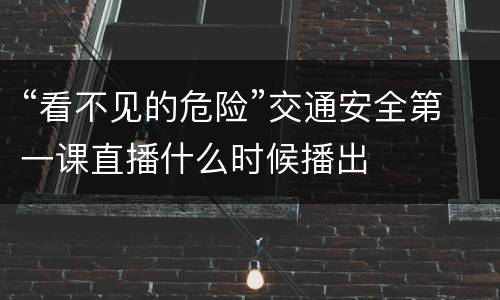 “看不见的危险”交通安全第一课直播什么时候播出