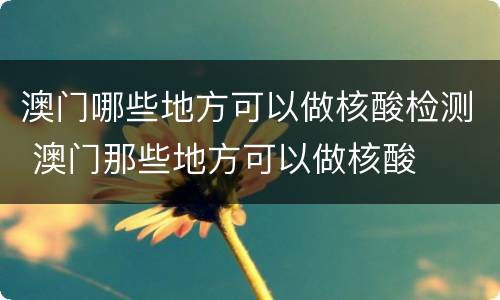 澳门哪些地方可以做核酸检测 澳门那些地方可以做核酸