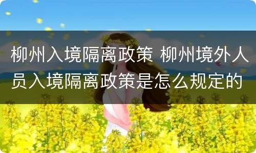 柳州入境隔离政策 柳州境外人员入境隔离政策是怎么规定的