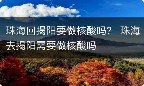 珠海回揭阳要做核酸吗？ 珠海去揭阳需要做核酸吗