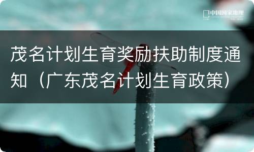 茂名计划生育奖励扶助制度通知（广东茂名计划生育政策）