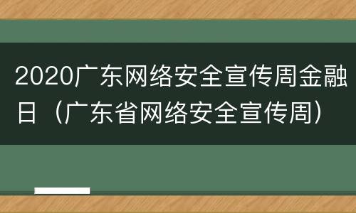 2020广东网络安全宣传周金融日（广东省网络安全宣传周）