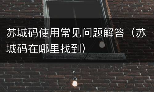 苏城码使用常见问题解答（苏城码在哪里找到）