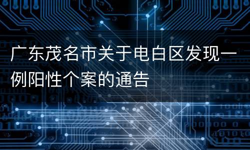广东茂名市关于电白区发现一例阳性个案的通告