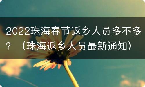 2022珠海春节返乡人员多不多？（珠海返乡人员最新通知）