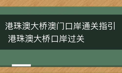 港珠澳大桥澳门口岸通关指引 港珠澳大桥口岸过关