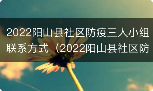 2022阳山县社区防疫三人小组联系方式（2022阳山县社区防疫三人小组联系方式是什么）
