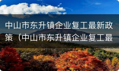 中山市东升镇企业复工最新政策（中山市东升镇企业复工最新政策文件）