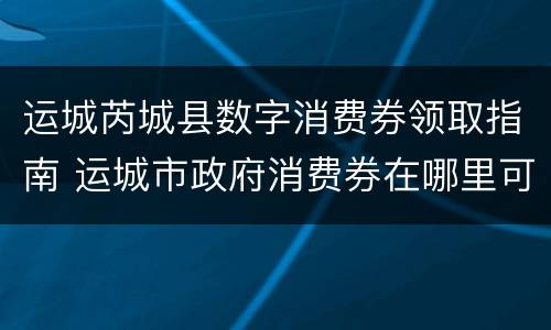 运城芮城县数字消费券领取指南 运城市政府消费券在哪里可以用