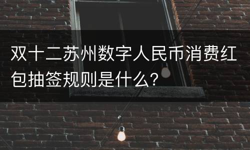 双十二苏州数字人民币消费红包抽签规则是什么？