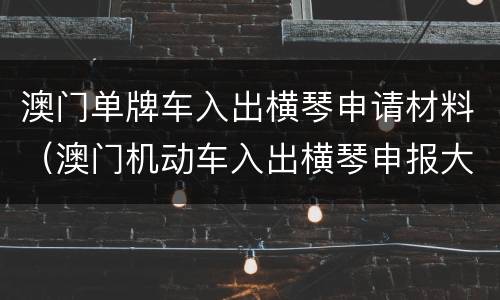 澳门单牌车入出横琴申请材料（澳门机动车入出横琴申报大厅）
