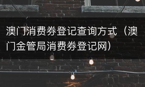 澳门消费券登记查询方式（澳门金管局消费券登记网）