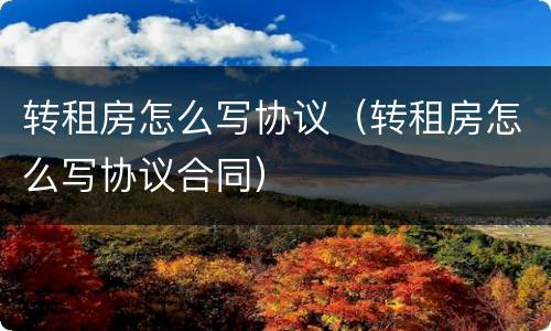转租房怎么写协议（转租房怎么写协议合同）