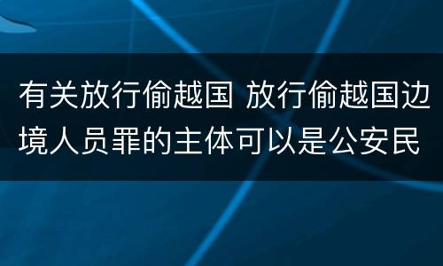 有关放行偷越国 放行偷越国边境人员罪的主体可以是公安民警吗