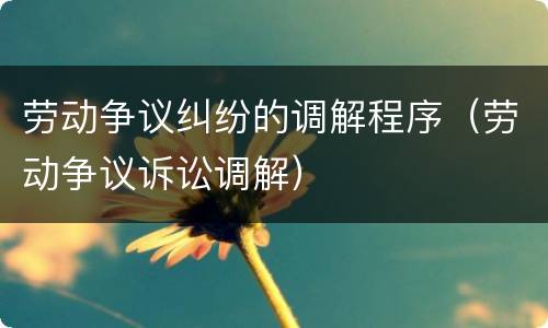 劳动争议纠纷的调解程序（劳动争议诉讼调解）