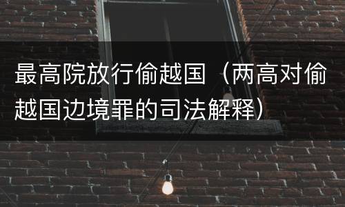 最高院放行偷越国（两高对偷越国边境罪的司法解释）