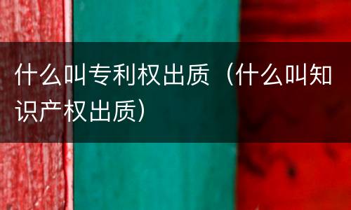 什么叫专利权出质（什么叫知识产权出质）