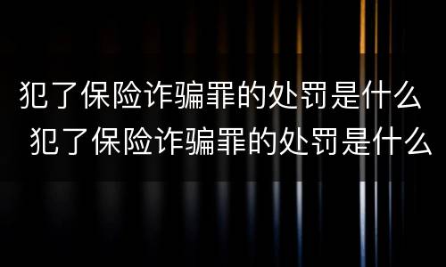 犯了保险诈骗罪的处罚是什么 犯了保险诈骗罪的处罚是什么标准