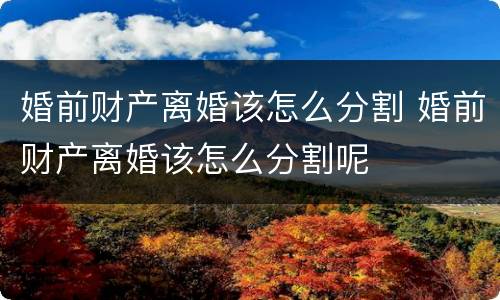 婚前财产离婚该怎么分割 婚前财产离婚该怎么分割呢