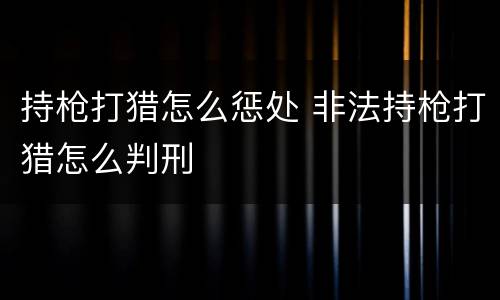 持枪打猎怎么惩处 非法持枪打猎怎么判刑