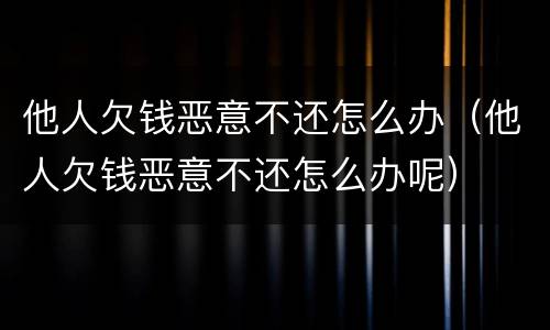 他人欠钱恶意不还怎么办（他人欠钱恶意不还怎么办呢）