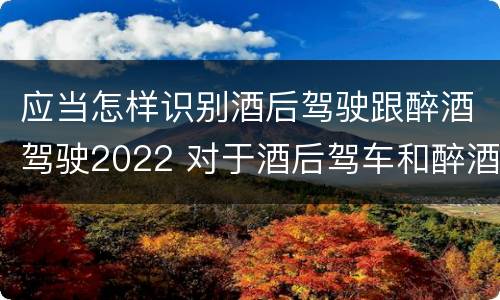 应当怎样识别酒后驾驶跟醉酒驾驶2022 对于酒后驾车和醉酒驾车的界定