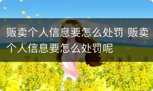 贩卖个人信息要怎么处罚 贩卖个人信息要怎么处罚呢