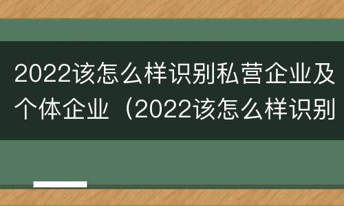 2022该怎么样识别私营企业及个体企业（2022该怎么样识别私营企业及个体企业呢）