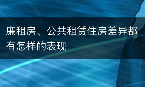 廉租房、公共租赁住房差异都有怎样的表现