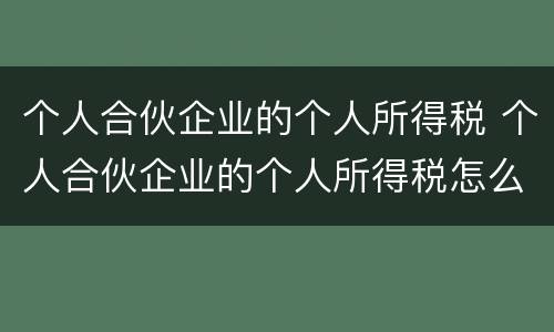个人合伙企业的个人所得税 个人合伙企业的个人所得税怎么算