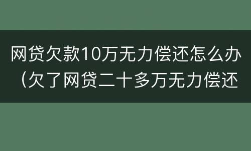 网贷欠款10万无力偿还怎么办（欠了网贷二十多万无力偿还怎么解决）