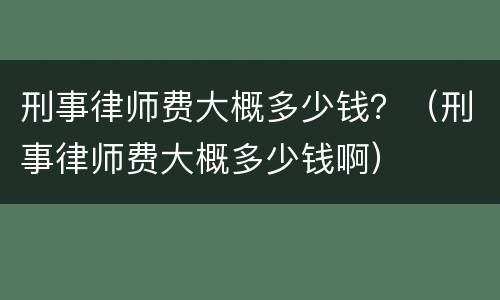 刑事律师费大概多少钱？（刑事律师费大概多少钱啊）