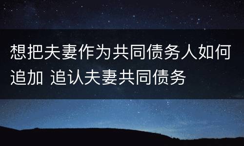 想把夫妻作为共同债务人如何追加 追认夫妻共同债务