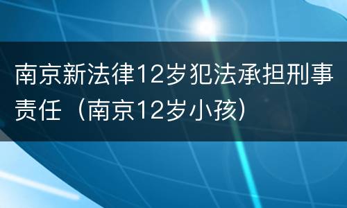 南京新法律12岁犯法承担刑事责任（南京12岁小孩）