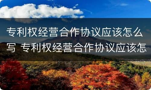 专利权经营合作协议应该怎么写 专利权经营合作协议应该怎么写才有效