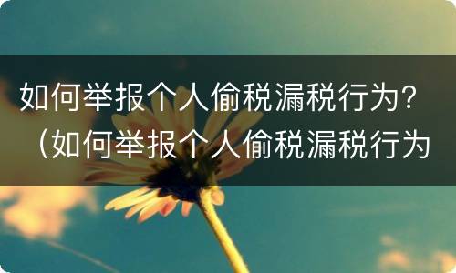 如何举报个人偷税漏税行为？（如何举报个人偷税漏税行为）