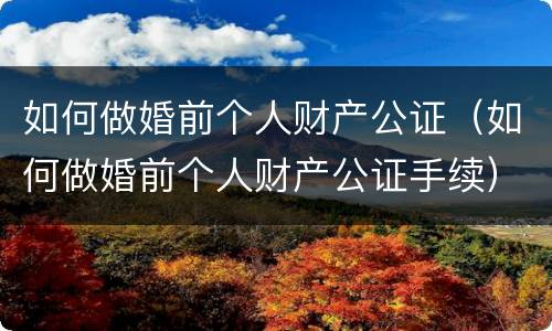 如何做婚前个人财产公证（如何做婚前个人财产公证手续）