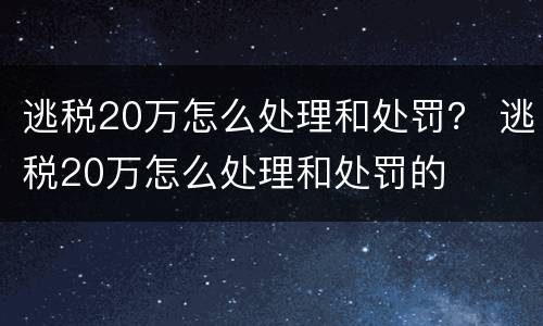逃税20万怎么处理和处罚？ 逃税20万怎么处理和处罚的