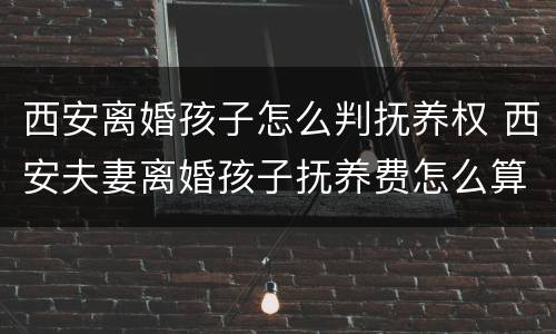 西安离婚孩子怎么判抚养权 西安夫妻离婚孩子抚养费怎么算