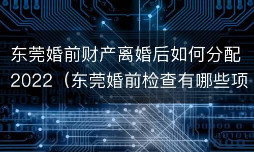 东莞婚前财产离婚后如何分配2022（东莞婚前检查有哪些项目）