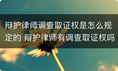 辩护律师调查取证权是怎么规定的 辩护律师有调查取证权吗