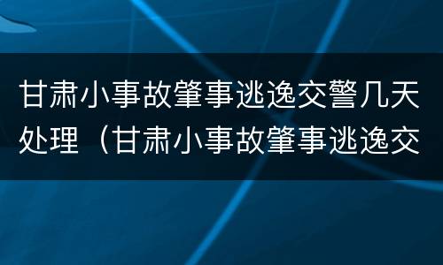 甘肃小事故肇事逃逸交警几天处理（甘肃小事故肇事逃逸交警几天处理完毕）