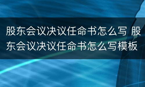 股东会议决议任命书怎么写 股东会议决议任命书怎么写模板