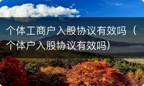 个体工商户入股协议有效吗（个体户入股协议有效吗）