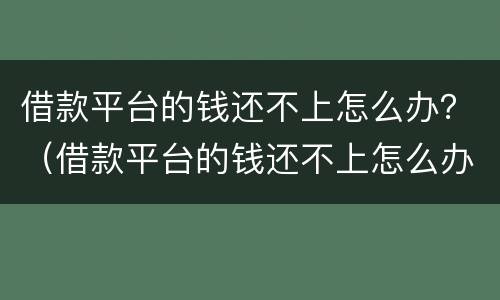 借款平台的钱还不上怎么办？（借款平台的钱还不上怎么办呀）