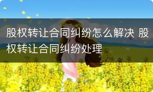 股权转让合同纠纷怎么解决 股权转让合同纠纷处理